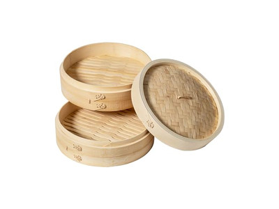 Приготовление димсамов в китайской бамбуковой пароварке