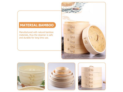 3-уровневая бамбуковая пароварка для продуктов
